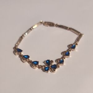 Elegant Blue Gemstones September Birthstone‎ Gold Heart Floral Tennis Bracelet